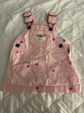 OshKosh B'gosh Girl 6 Months Pink Denim Embroidered Rose Overall Dress